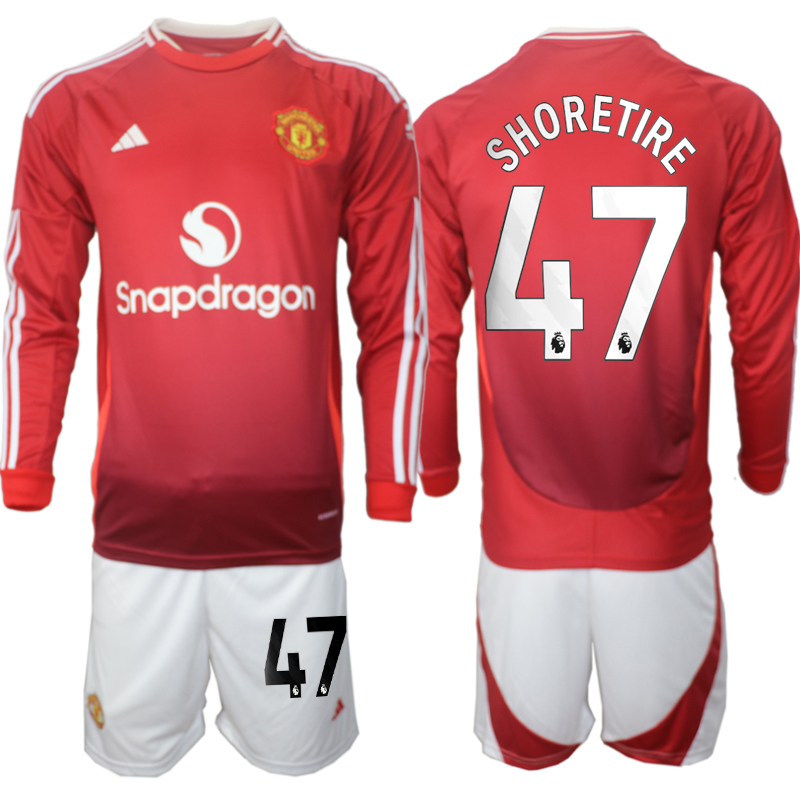Men 2024-2025 Club Manchester United home Long Sleeves Red #47 Soccer Jersey->manchester united jersey->Soccer Club Jersey